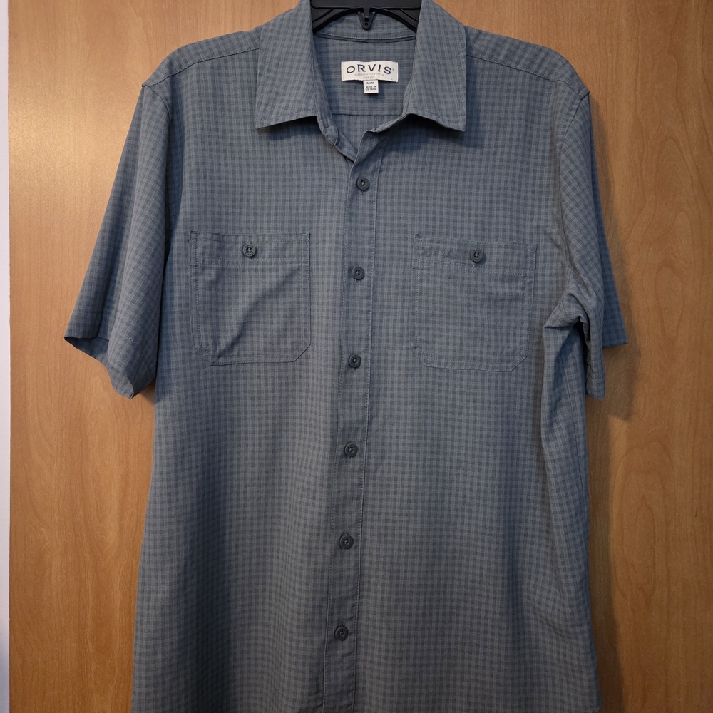 ORVISMen's Gray and Green Plaid Casual Shirt Size M